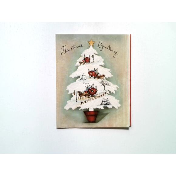Vintage Christmas Greetings Card Made in USA Holiday Tree Design - Picture 4 of 6